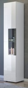 Badezimmer Hochschrank Daily in weiß Hochglanz und Sardegna grau Rauchsilber Badschrank 36 x 182 cm