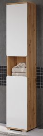 Badezimmer Hochschrank Ciara in weiß Hochglanz und Eiche Artisan Badschrank 37 x 191 cm Badezimmer Hochschrank Ciara in weiß Hochglanz und Eiche Artisan Badschrank 37 x 191 cm