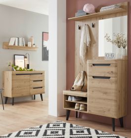 Garderobe Set 3-teilig Ronson in Artisan Eiche und schwarz Garderobenkombination skandinavisch 232 x 200 cm Garderobe Set 3-teilig Ronson in Artisan Eiche und schwarz Garderobenkombination skandinavisch 232 x 200 cm