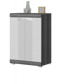 Kommode Scout in weiß Hochglanz und Rauchsilber grau Sideboard 60 x 85 cm Kommode Scout in weiß Hochglanz und Rauchsilber grau Sideboard 60 x 85 cm