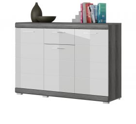 Sideboard Scout in weiß Hochglanz und Rauchsilber grau Kommode 120 x 85 cm Sideboard Scout in weiß Hochglanz und Rauchsilber grau Kommode 120 x 85 cm