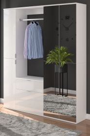 Garderobe ProjektX in weiß Hochglanz Garderobenschrank mit Spiegeltür 152 x 193 cm Garderobe ProjektX in weiß Hochglanz Garderobenschrank mit Spiegeltür 152 x 193 cm