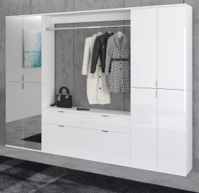 Garderobe mit Spiegel ProjektX in weiß Hochglanz Garderobenschrank mit Spiegeltür 243 x 193 cm Garderobe mit Spiegel ProjektX in weiß Hochglanz Garderobenschrank mit Spiegeltür 243 x 193 cm