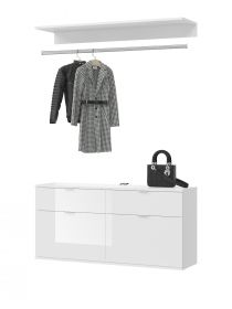 Garderobe Set 3-teilig ProjektX in weiß Hochglanz Kommode und Kleiderstange 121 cm Garderobe Set 3-teilig ProjektX in weiß Hochglanz Kommode und Kleiderstange 121 cm
