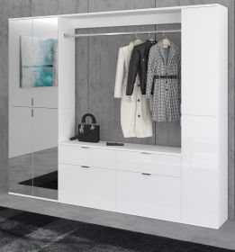 Garderobenschrank ProjektX in weiß Hochglanz Flurgarderobe mit Spiegeltür 212 x 193 cm Garderobenschrank ProjektX in weiß Hochglanz Flurgarderobe mit Spiegeltür 212 x 193 cm