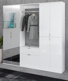 Garderobenschrank mit Spiegel ProjektX in weiß Hochglanz Flurgarderobe mit Spiegeltür 183 x 193 cm Garderobenschrank mit Spiegel ProjektX in weiß Hochglanz Flurgarderobe mit Spiegeltür 183 x 193 cm