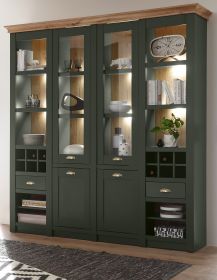 Buffetschrank Norwich in grün und Wotan Eiche Landhaus Vitrinenschrank mit Weinregal 194 x 207 cm Buffetschrank Norwich in grün und Wotan Eiche Landhaus Vitrinenschrank mit Weinregal 194 x 207 cm