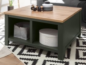 Couchtisch Norwich in grün und Wotan Eiche Landhaus Beistelltisch mit Truhe und Ablage 93 x 93 cm quadratisch Couchtisch Norwich in grün und Wotan Eiche Landhaus Beistelltisch mit Truhe und Ablage 93 x 93 cm quadratisch