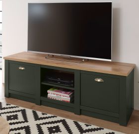 TV-Lowboard Norwich in grün und Wotan Eiche Landhaus TV Unterteil 152 x 51 cm TV-Lowboard Norwich in grün und Wotan Eiche Landhaus TV Unterteil 152 x 51 cm