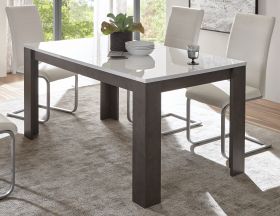 Esstisch Briard in weiß Hochglanz und grau Stone Küchentisch ausziehbar mit Einlegeplatte 158 - 200 x 88 cm Esstisch Briard in weiß Hochglanz und grau Stone Küchentisch ausziehbar mit Einlegeplatte 158 - 200 x 88 cm