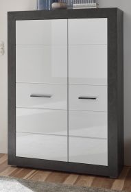 Highboard Briard in weiß Hochglanz und grau Stone Wohn- und Esszimmer Kommode 100 x 142 cm Highboard Briard in weiß Hochglanz und grau Stone Wohn- und Esszimmer Kommode 100 x 142 cm
