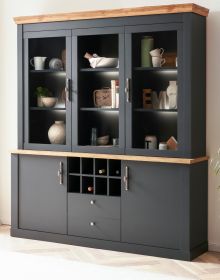 Buffetschrank Ribera in grau und Wotan Eiche Landhaus Vitrinenschrank mit Flaschenregal 184 x 205 cm Buffetschrank Ribera in grau und Wotan Eiche Landhaus Vitrinenschrank mit Flaschenregal 184 x 205 cm