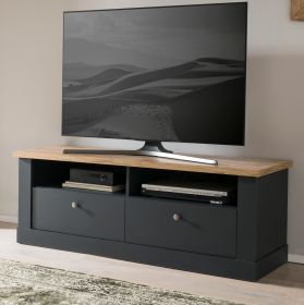 TV-Lowboard Ribera in grau und Wotan Eiche Landhaus TV Unterteil 135 x 51 cm TV-Lowboard Ribera in grau und Wotan Eiche Landhaus TV Unterteil 135 x 51 cm