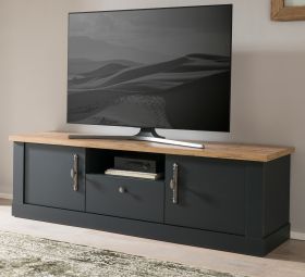 TV-Lowboard Ribera in grau und Wotan Eiche Landhaus TV Unterteil 158 x 51 cm TV-Lowboard Ribera in grau und Wotan Eiche Landhaus TV Unterteil 158 x 51 cm