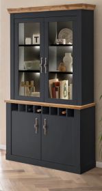 Vitrinenschrank Ribera in grau und Wotan Eiche Landhaus Wohn- und Esszimmer Buffetschrank 110 x 201 cm Vitrinenschrank Ribera in grau und Wotan Eiche Landhaus Wohn- und Esszimmer Buffetschrank 110 x 201 cm