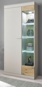 Vitrine Griego in Kieselgrau matt und Zinneiche Wohn- und Esszimmer Vitrinenschrank 90 x 199 cm Vitrine Griego in Kieselgrau matt und Zinneiche Wohn- und Esszimmer Vitrinenschrank 90 x 199 cm