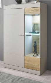 Vitrine Griego in Kieselgrau matt und Zinneiche Wohn- und Esszimmer Vitrinenschrank halbhoch 90 x 139 cm Vitrine Griego in Kieselgrau matt und Zinneiche Wohn- und Esszimmer Vitrinenschrank halbhoch 90 x 139 cm