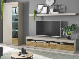 Wohnwand Griego in Kieselgrau matt und Zinneiche Wohnkombination 3-teilig 300 x 199 cm Wohnwand Griego in Kieselgrau matt und Zinneiche Wohnkombination 3-teilig 300 x 199 cm