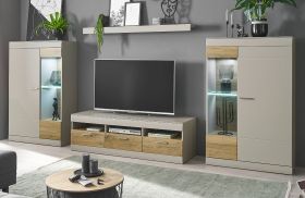 Wohnwand Griego in Kieselgrau matt und Zinneiche Wohnkombination 4-teilig 350 x 170 cm Wohnwand Griego in Kieselgrau matt und Zinneiche Wohnkombination 4-teilig 350 x 170 cm