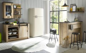 Küche mit Theke Stove in Used Wood hell und anthrazit Küchenschrank Set 5-teilig Küche mit Theke Stove in Used Wood hell und anthrazit Küchenschrank Set 5-teilig