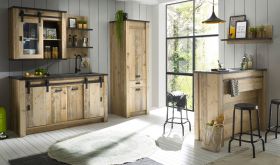 Küche mit Theke Stove in Used Wood hell und anthrazit Küchenschrank Set 6-teilig Küche mit Theke Stove in Used Wood hell und anthrazit Küchenschrank Set 6-teilig