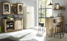 Küche mit Theke Stove in Used Wood hell und anthrazit Küchenschrank Set 6-teilig Küche mit Theke Stove in Used Wood hell und anthrazit Küchenschrank Set 6-teilig