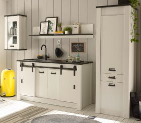 Küche Stove in weiß Pinie und anthrazit Landhaus Küchenschrank Set 4-teilig Küche Stove in weiß Pinie und anthrazit Landhaus Küchenschrank Set 4-teilig