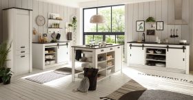 Küche mit Kochinsel Stove in weiß Pinie und anthrazit Landhaus Küchenschrank Set 5-teilig Küche mit Kochinsel Stove in weiß Pinie und anthrazit Landhaus Küchenschrank Set 5-teilig