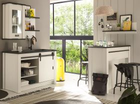 Küche mit Theke Stove in weiß Pinie und anthrazit Landhaus Küchenschrank Set 5-teilig Küche mit Theke Stove in weiß Pinie und anthrazit Landhaus Küchenschrank Set 5-teilig