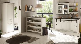Küche mit Theke Stove in weiß Pinie und anthrazit Landhaus Küchenschrank Set 6-teilig Küche mit Theke Stove in weiß Pinie und anthrazit Landhaus Küchenschrank Set 6-teilig