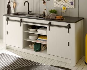 Küchenschrank Stove in weiß Pinie und anthrazit Landhaus Küche Unterschrank für Spüle oder Kochfeld 200 x 93 cm Küchenschrank Stove in weiß Pinie und anthrazit Landhaus Küche Unterschrank für Spüle oder Kochfeld 200 x 93 cm