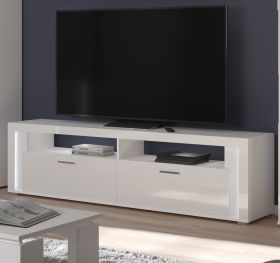 TV-Lowboard Skylight in weiß Hochglanz TV-Unterteil inklusive Frontbeleuchtung 201 x 58 cm TV-Lowboard Skylight in weiß Hochglanz TV-Unterteil inklusive Frontbeleuchtung 201 x 58 cm