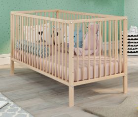 Babyzimmer Babybett Universal in Massivholz Buche Klarlack Gitterbett mit Schlupfsprossen und Lattenrost Liegefläche 70 x 140 cm Babyzimmer Babybett Universal in Massivholz Buche Klarlack Gitterbett mit Schlupfsprossen und Lattenrost Liegefläche 70 x 140 cm