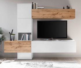 Wohnwand Design-E in weiß und Wotan Eiche Wohnkombination 240 x 196 cm Wohnwand Design-E in weiß und Wotan Eiche Wohnkombination 240 x 196 cm