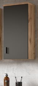 Badezimmer Hängeschrank Grado in grau matt und Nox Eiche Badschrank hängend 37 x 75 cm Badezimmer Hängeschrank Grado in grau matt und Nox Eiche Badschrank hängend 37 x 75 cm