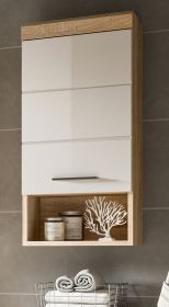 Badezimmer Hängeschrank Lambada in weiß Hochglanz und Sonoma Eiche Badschrank hängend 37 x 79 cm Badezimmer Hängeschrank Lambada in weiß Hochglanz und Sonoma Eiche Badschrank hängend 37 x 79 cm