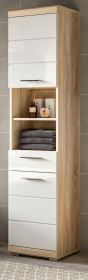 Badezimmer Hochschrank Lambada in weiß Hochglanz und Sonoma Eiche Badschrank 37 x 191 cm Badezimmer Hochschrank Lambada in weiß Hochglanz und Sonoma Eiche Badschrank 37 x 191 cm