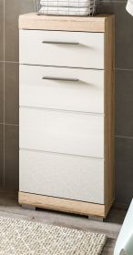 Badezimmer Kommode Lambada in weiß Hochglanz und Sonoma Eiche Badschrank 37 x 88 cm Badezimmer Kommode Lambada in weiß Hochglanz und Sonoma Eiche Badschrank 37 x 88 cm