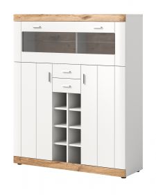 Highboard Laredo in weiß matt und Nox Eiche Landhaus Wohn- und Esszimmer Vitrine 117 x 142 cm Highboard Laredo in weiß matt und Nox Eiche Landhaus Wohn- und Esszimmer Vitrine 117 x 142 cm