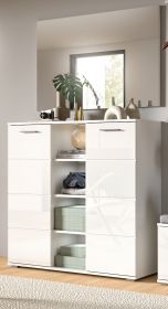 Garderobe Set 2-teilig Prego in weiß Hochglanz Garderobenkombination mit Schuhschrank und Spiegel 110 x 191 cm Garderobe Set 2-teilig Prego in weiß Hochglanz Garderobenkombination mit Schuhschrank und Spiegel 110 x 191 cm