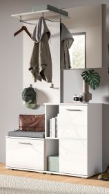 Garderobe Set 4-teilig Prego in weiß Hochglanz Garderobenkombination 110 x 191 cm Garderobe Set 4-teilig Prego in weiß Hochglanz Garderobenkombination 110 x 191 cm