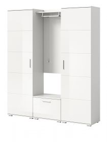 Garderobe Set 4-teilig Prego in weiß Hochglanz Garderobenkombination 165 x 191 cm Garderobe Set 4-teilig Prego in weiß Hochglanz Garderobenkombination 165 x 191 cm