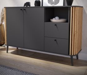 Sideboard Pure in grau und Artisan Eiche mit 3D-Lamellen Wohn- und Esszimmer Kommode 138 cm Sideboard Pure in grau und Artisan Eiche mit 3D-Lamellen Wohn- und Esszimmer Kommode 138 cm
