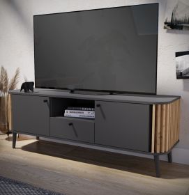 TV-Lowboard Pure in grau und Artisan Eiche mit 3D-Lamellen TV Unterteil 138 x 50 cm TV-Lowboard Pure in grau und Artisan Eiche mit 3D-Lamellen TV Unterteil 138 x 50 cm