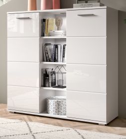 Highboard Prego in weiß Hochglanz Wohn- und Esszimmer Kommode 110 x 108 cm Highboard Prego in weiß Hochglanz Wohn- und Esszimmer Kommode 110 x 108 cm