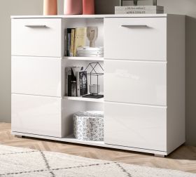 Kommode Prego in weiß Hochglanz Wohn- und Esszimmer Sideboard 110 x 83 cm Kommode Prego in weiß Hochglanz Wohn- und Esszimmer Sideboard 110 x 83 cm