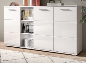 Sideboard Prego in weiß Hochglanz Wohn- und Esszimmer Kommode 150 x 83 cm Sideboard Prego in weiß Hochglanz Wohn- und Esszimmer Kommode 150 x 83 cm