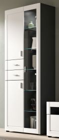 Vitrine Lago in weiß matt und grau Wohn- und Esszimmer Vitrinenschrank 80 x 194 cm Vitrine Lago in weiß matt und grau Wohn- und Esszimmer Vitrinenschrank 80 x 194 cm