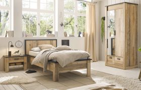 Schlafzimmer Set 3-teilig Stove in Used Wood hell und anthrazit mit Einzelbett 90 x 200 cm, Kleiderschrank und Nachttisch Schlafzimmer Set 3-teilig Stove in Used Wood hell und anthrazit mit Einzelbett 90 x 200 cm, Kleiderschrank und Nachttisch