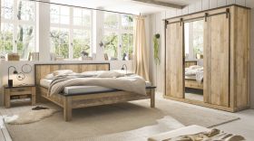 Schlafzimmer Set 4-teilig Stove in Used Wood hell und anthrazit mit Doppelbett 180 x 200 cm, Kleiderschrank und 2 x Nachttisch Schlafzimmer Set 4-teilig Stove in Used Wood hell und anthrazit mit Doppelbett 180 x 200 cm, Kleiderschrank und 2 x Nachttisch